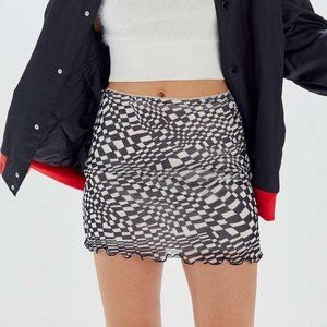 URBAN OUTFITTERS Y2K CHECKERED PSYCHEDELIC PRINT MESH SKIRT - xs